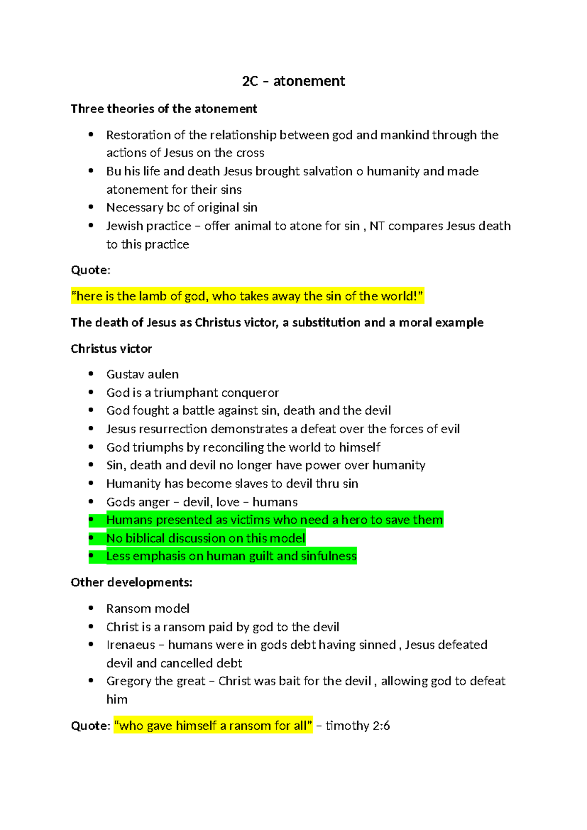 2C atonement - detailed notes - 2C – atonement Three theories of the ...