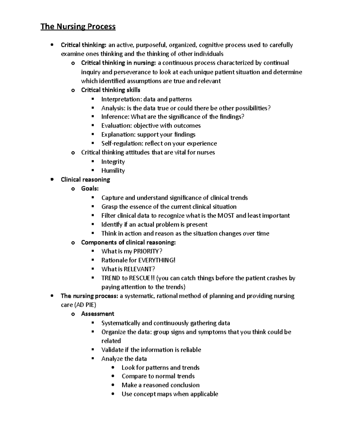 Nursing process notes - Critical thinking: an active, purposeful ...