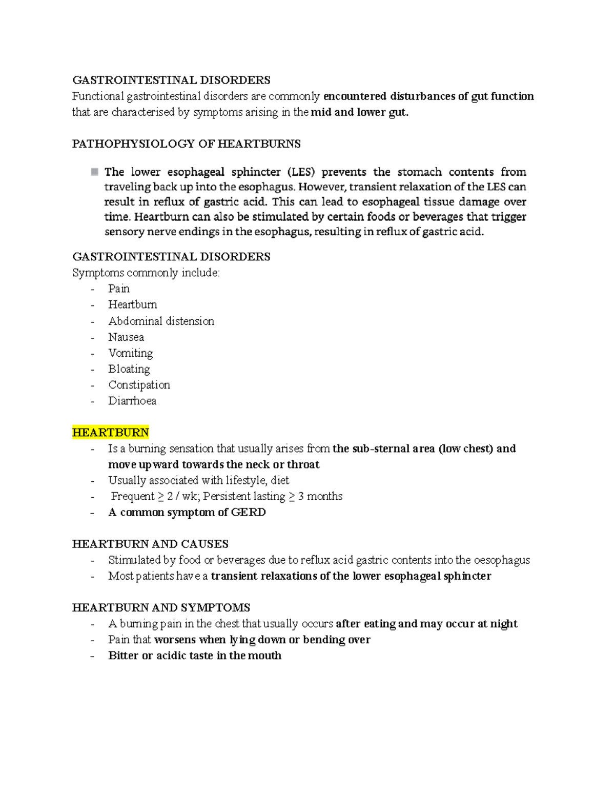 GI disorders p T 1 Notes - GASTROINTESTINAL DISORDERS Functional ...