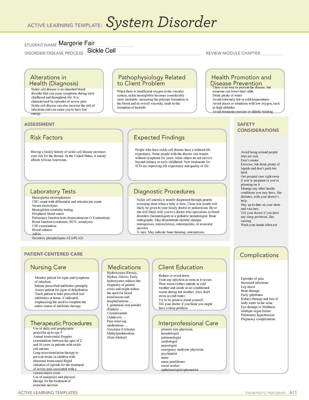 ATI Sickle Cell System Disorder template ACTIVE LEARNING TEMPLATES