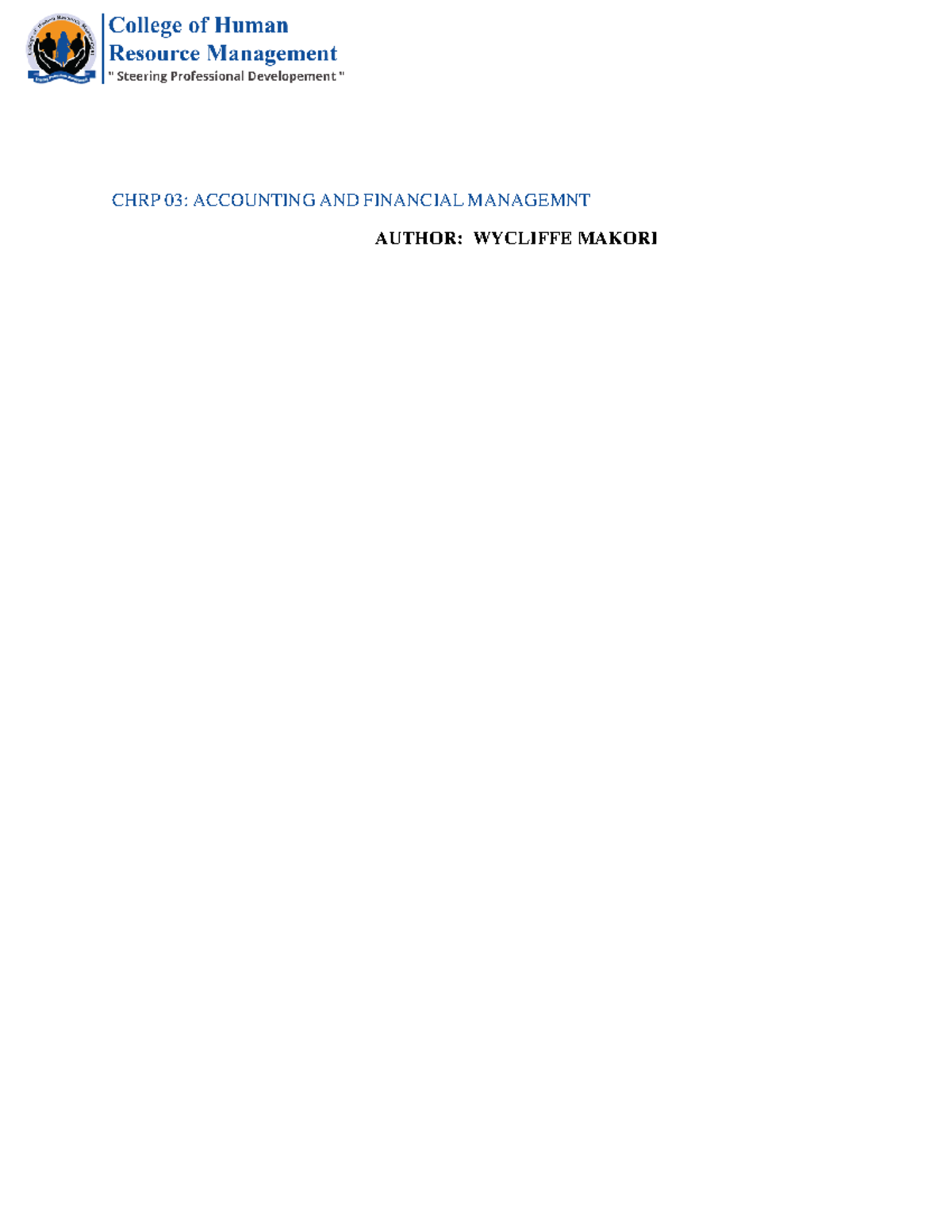 Computerized Accounting - CHRP 03: ACCOUNTING AND FINANCIAL MANAGEMNT ...