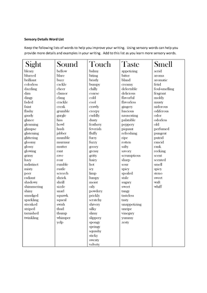 Sensory word list see hear taste smell touch emotion - Sensory Words ...