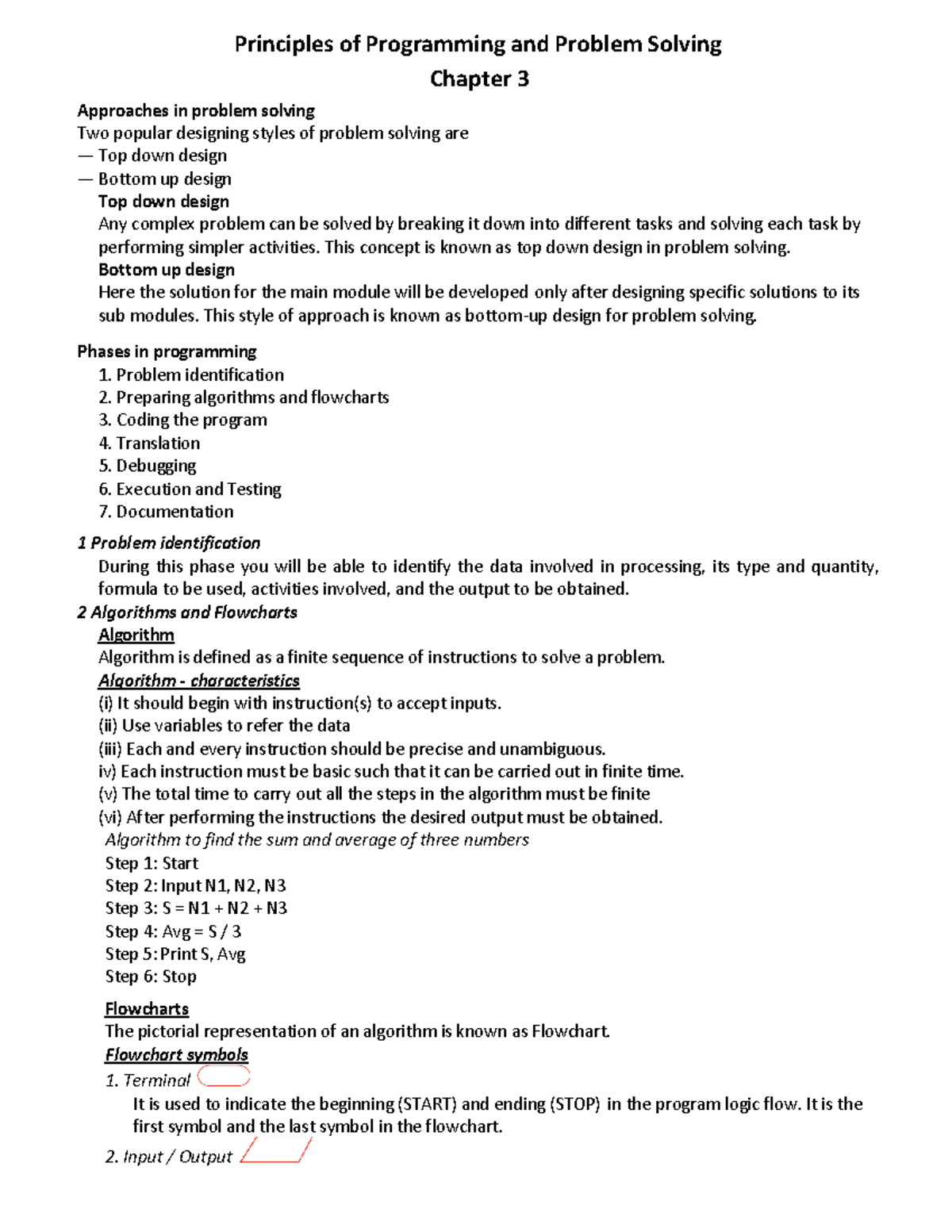 CA1 Chapter 3 Notes - Principles of Programming and Problem Solving ...