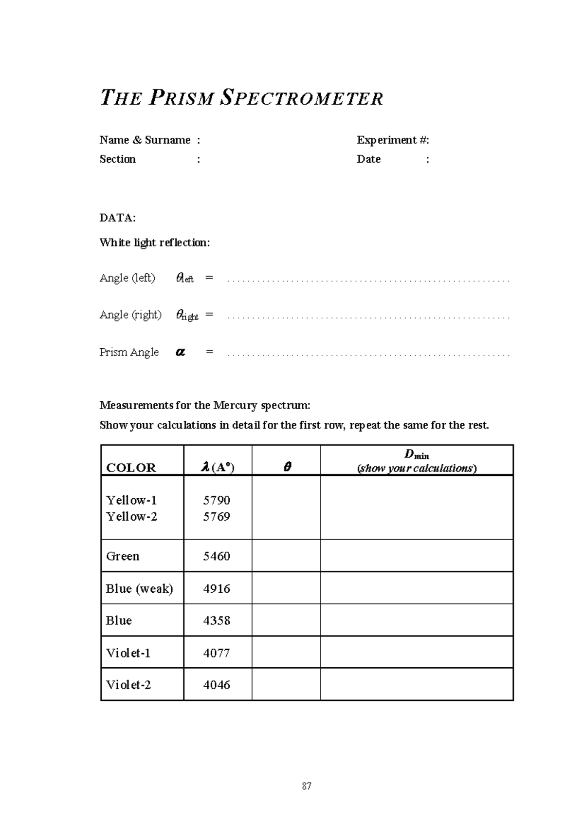 202-E4-rep - Assignment - THE PRISM SPECTROMETER Name & Surname ...
