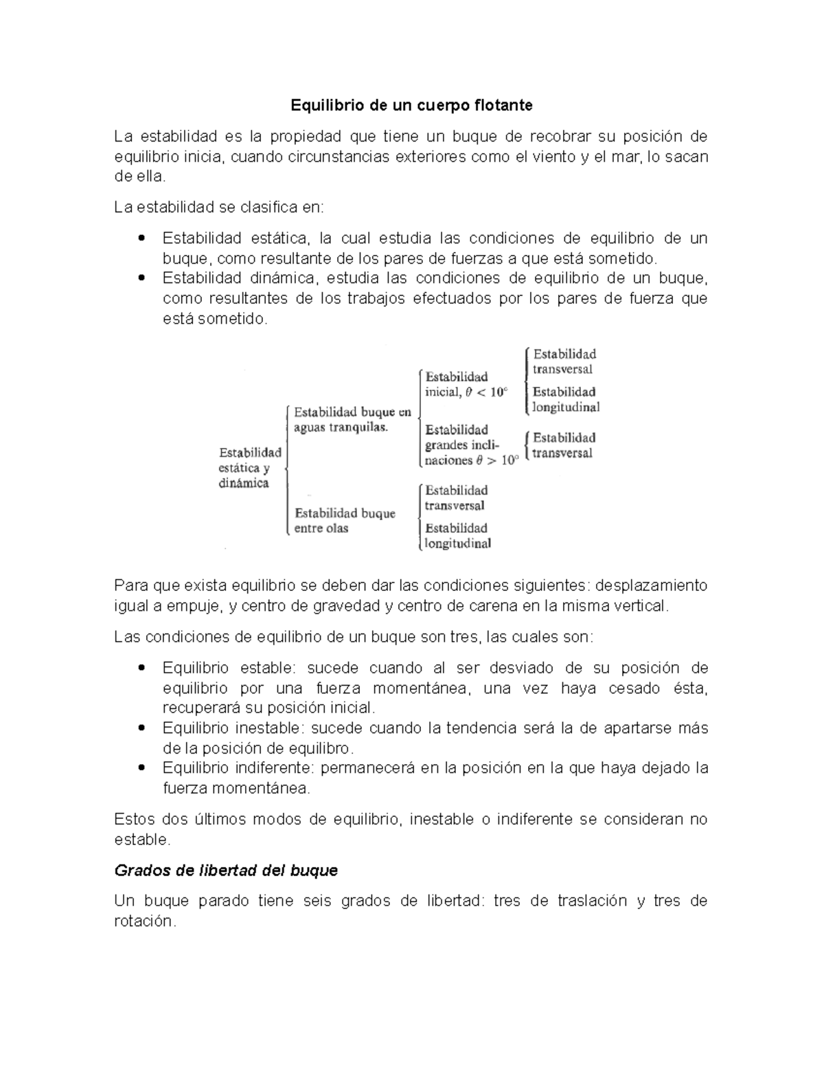 Equilibrio de un cuerpo flotante y Estabilidad transversal y su ...