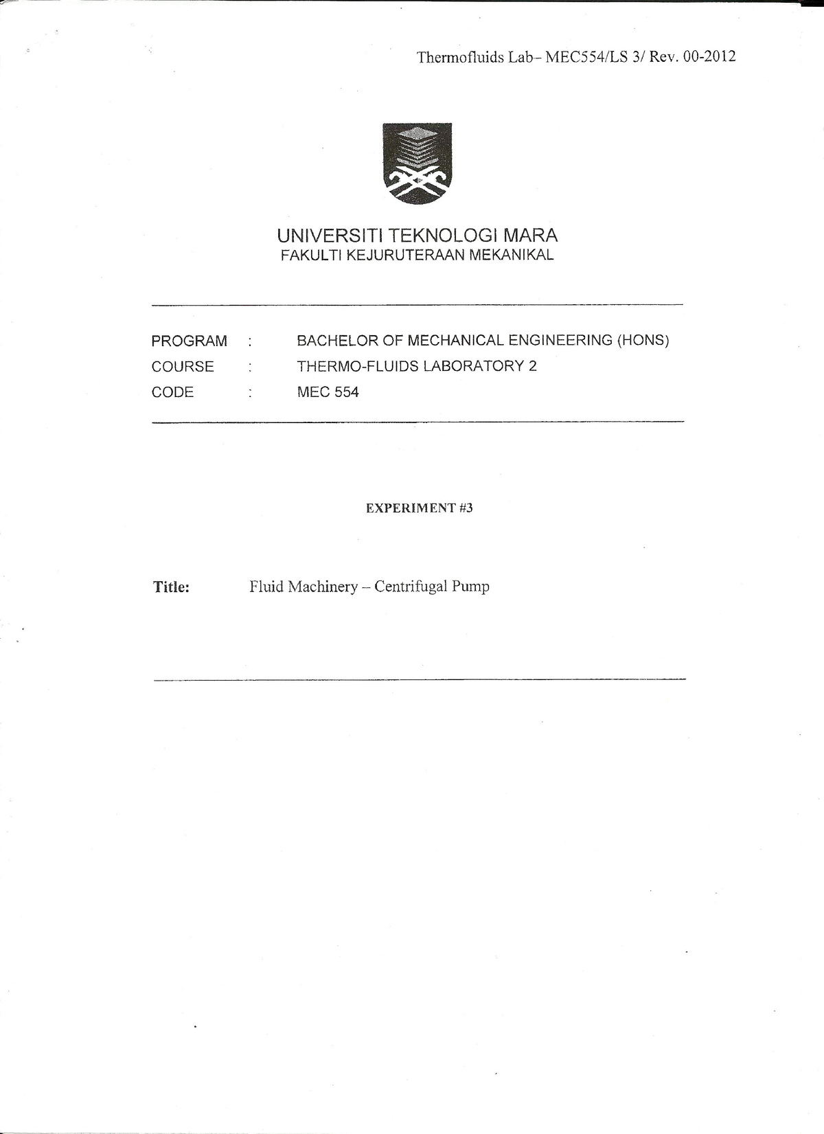 Centrifugal Pump Lab Sheet Ssssssssssssssssssssss - Thermofluids Lab ...