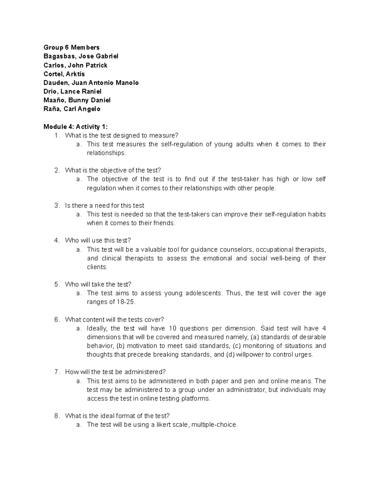 Group 6 M4 Activity 1 - Psych Assessment - Group 6 Members Bagasbas ...