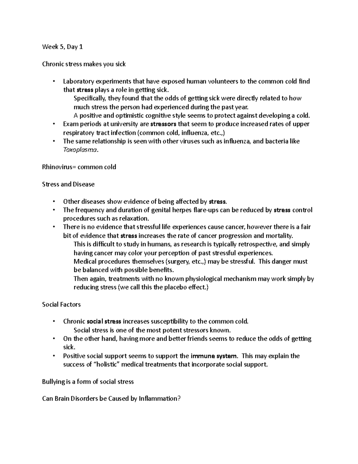 Week 5, Day 1 - Lecture notes 5b - Week 5, Day 1 Chronic stress makes ...