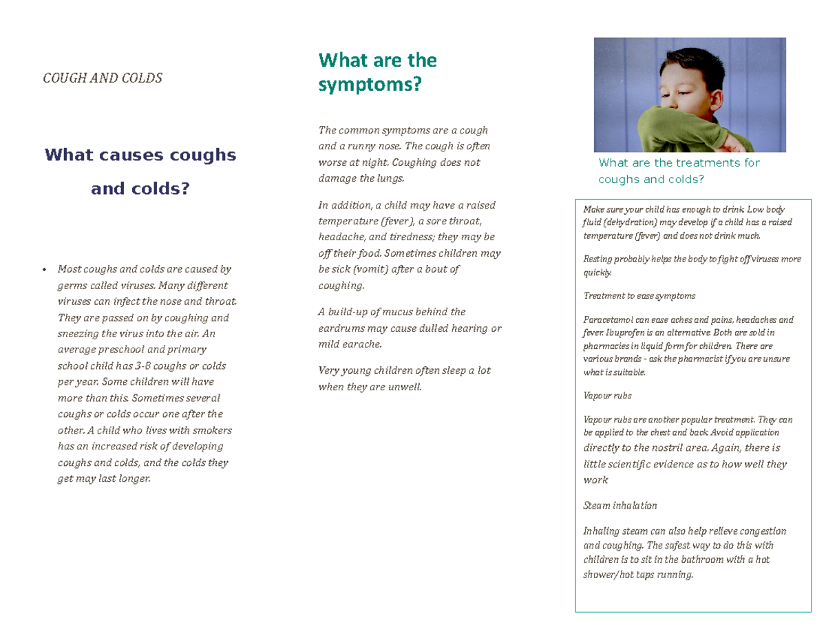 Cough AND Colds Brochure - COUGH AND COLDS What causes coughs and colds ...