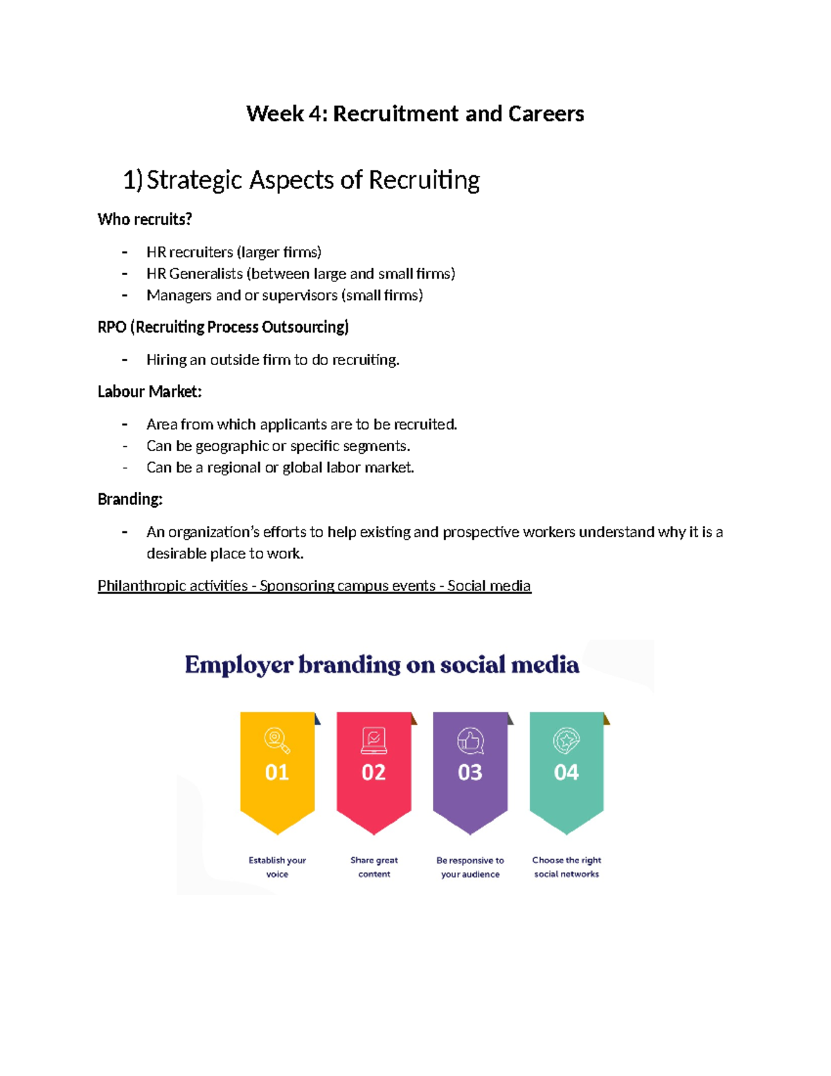 Week 4 (HR) - Class Notes - Week 4: Recruitment And Careers 1)Strategic ...