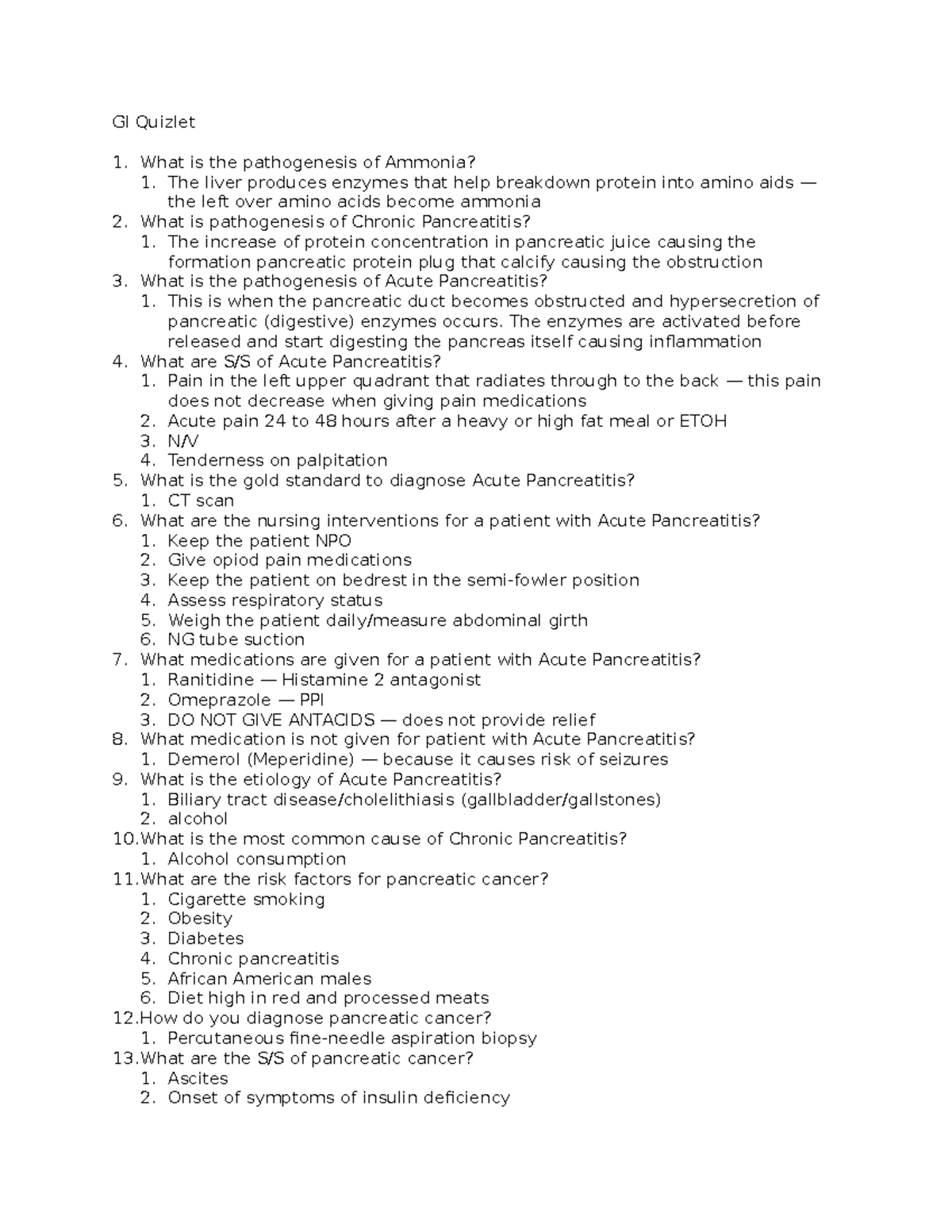 Exam 1 Adult Health 3 quizlet - GI Quizlet What is the pathogenesis of ...