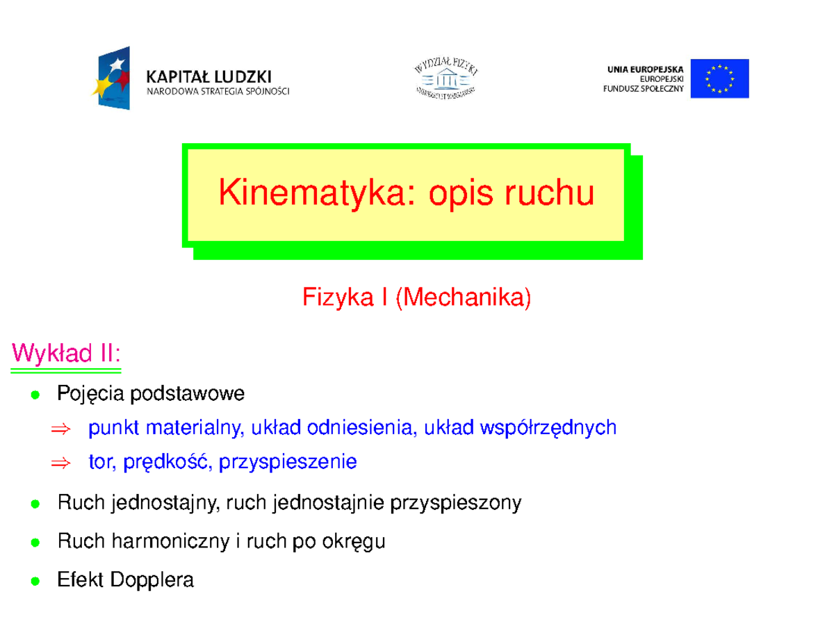 Opis Ruchu Sprawdzian Fizyka Gimnazjum 1 www.studocu.com