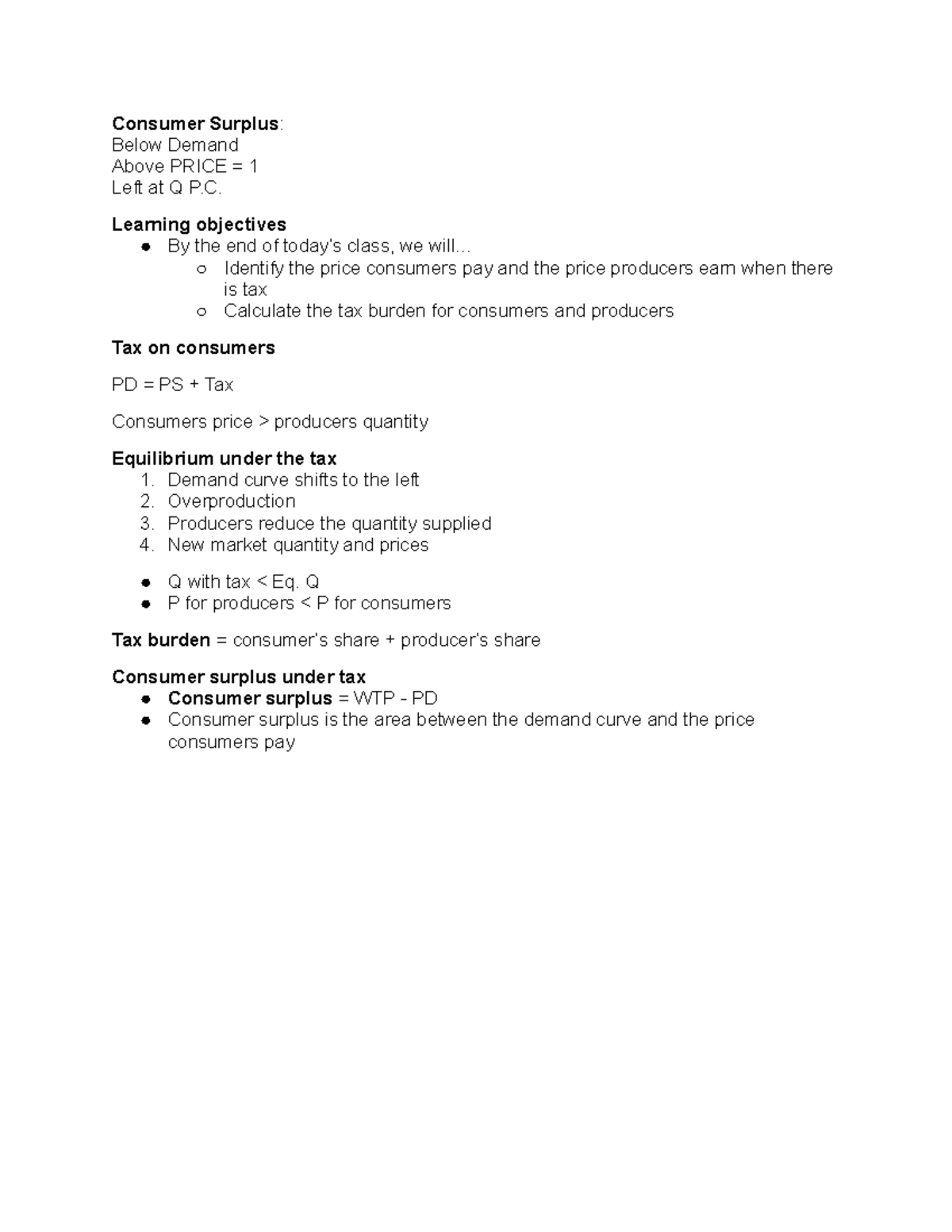 Class Notes #14 3 15 21 - Consumer Surplus : Below Demand Above PRICE ...