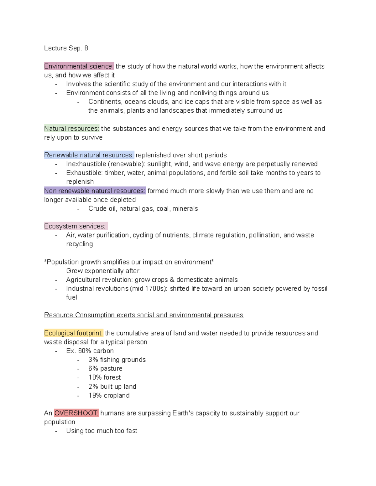 Environmental Science Notes Ch. 1-4 - Lecture Sep. 8 Environmental ...