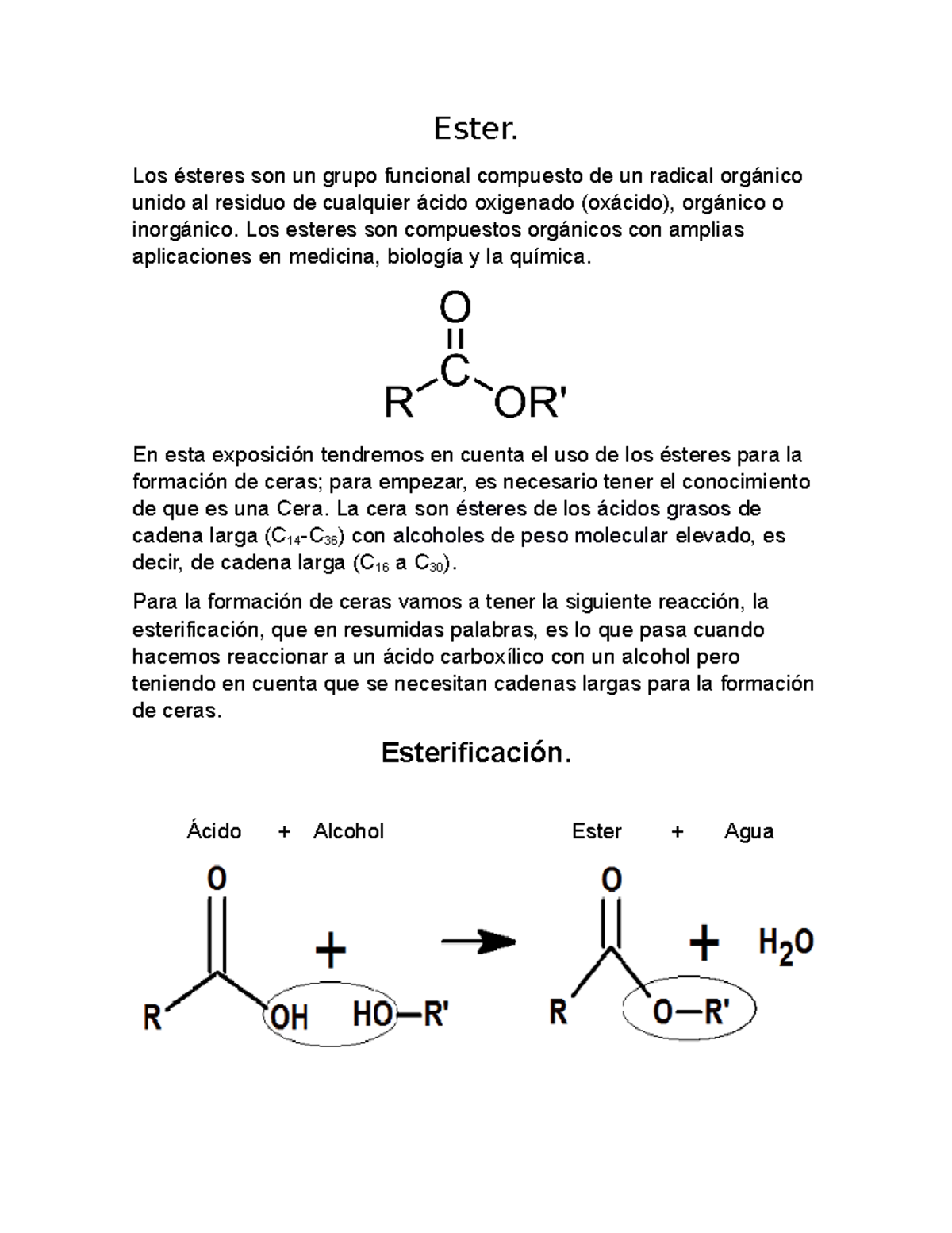 Ester - Los ésteres son un grupo funcional compuesto de un radical