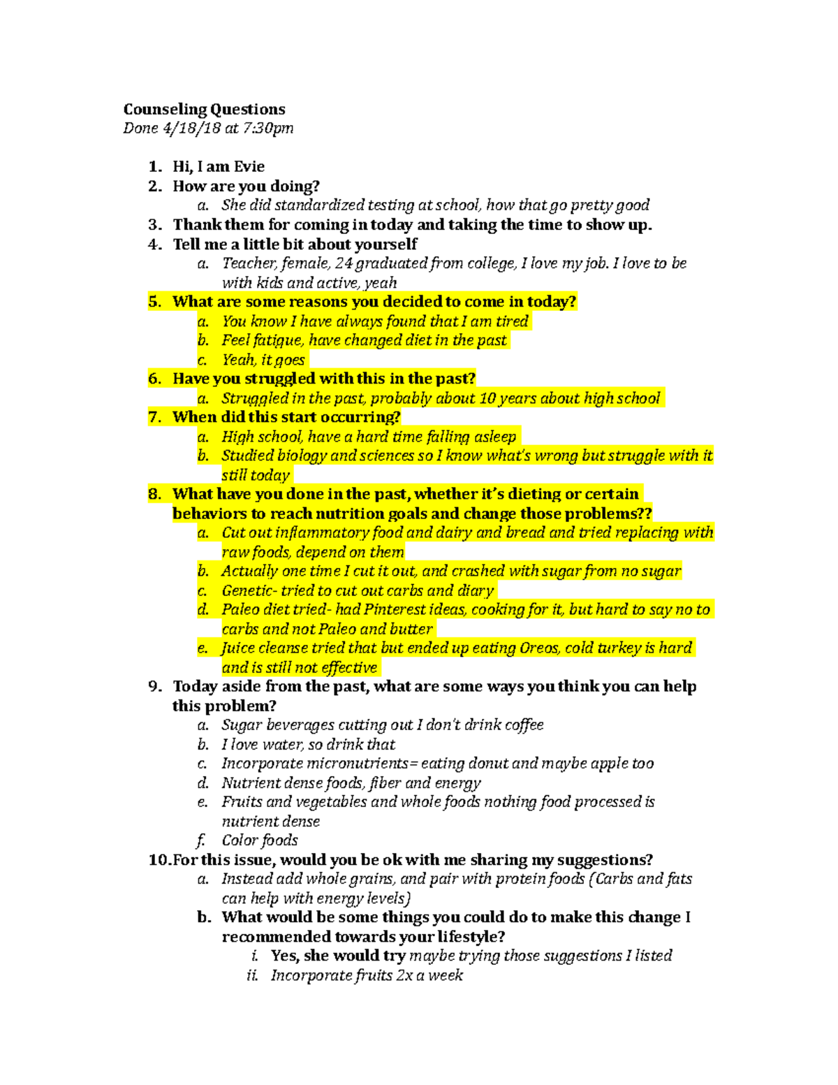 Counseling Questions To Ask - Counseling Questions Done 4/18/18 At 7 ...