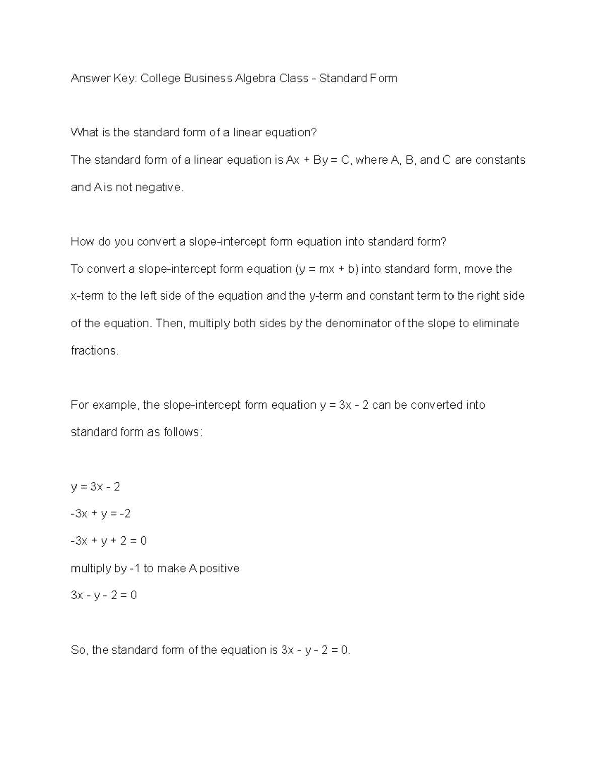 answer-key-standard-form-answer-key-college-business-algebra-class