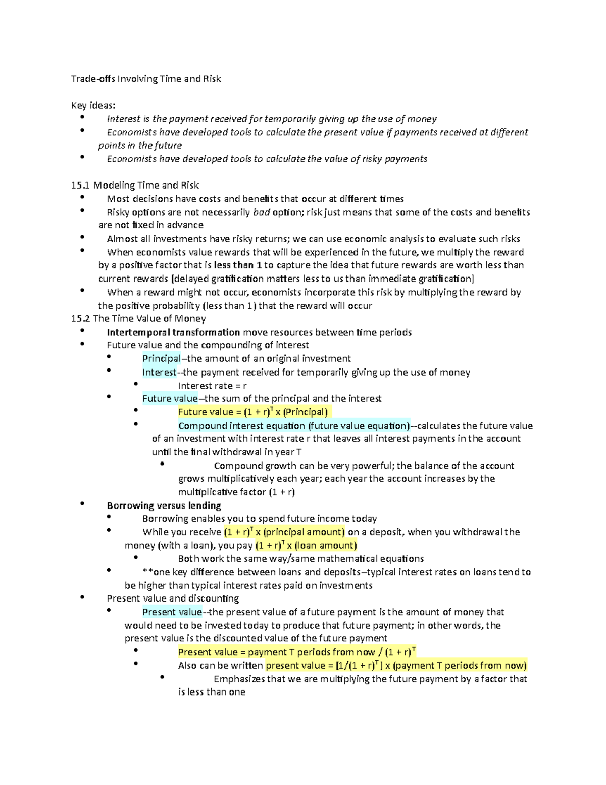 Chapter 15 - Lecture notes 15 - Trade-offs Involving Time and Risk Key ...