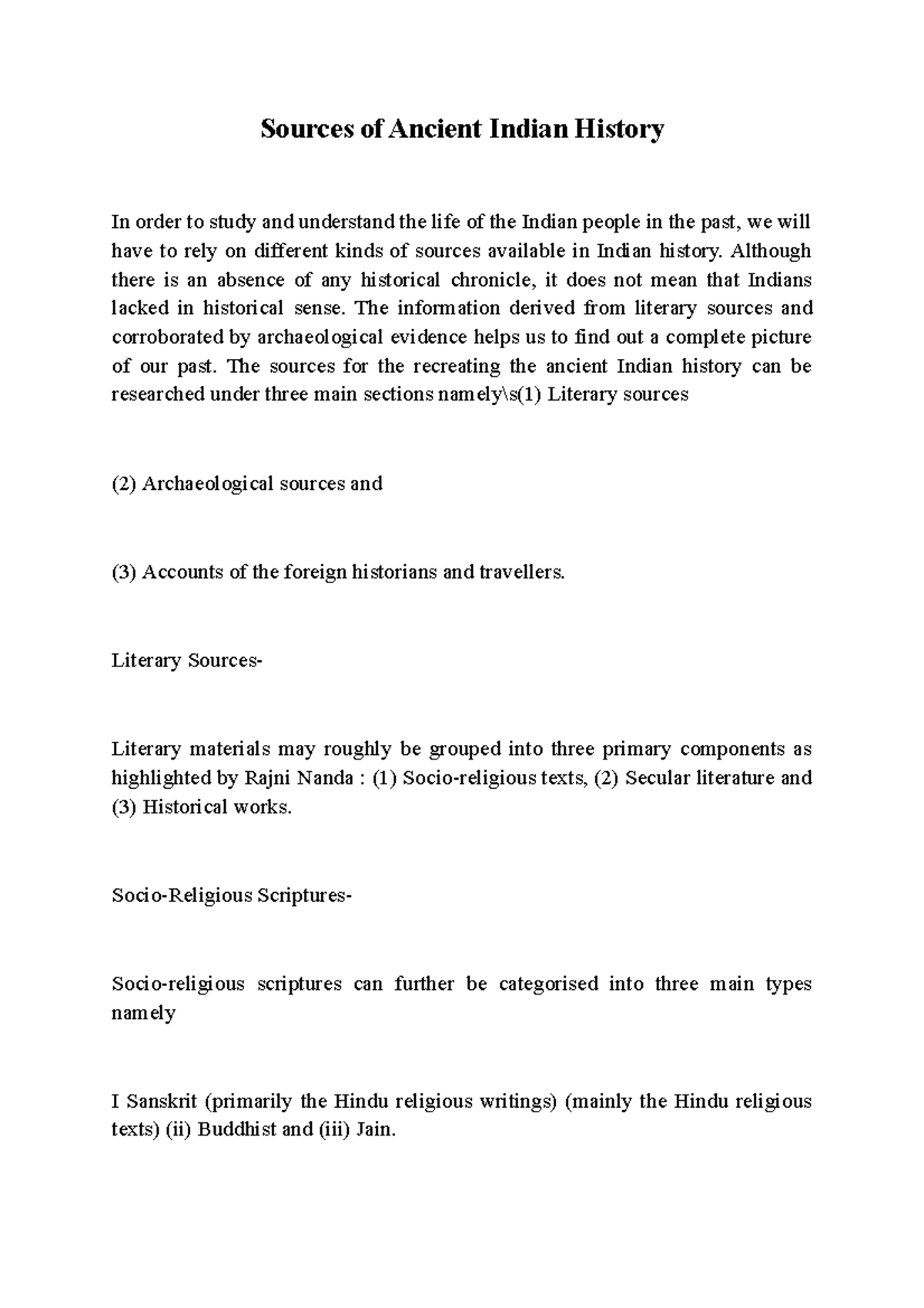Sources of Ancient Indian History - Although there is an absence of any ...