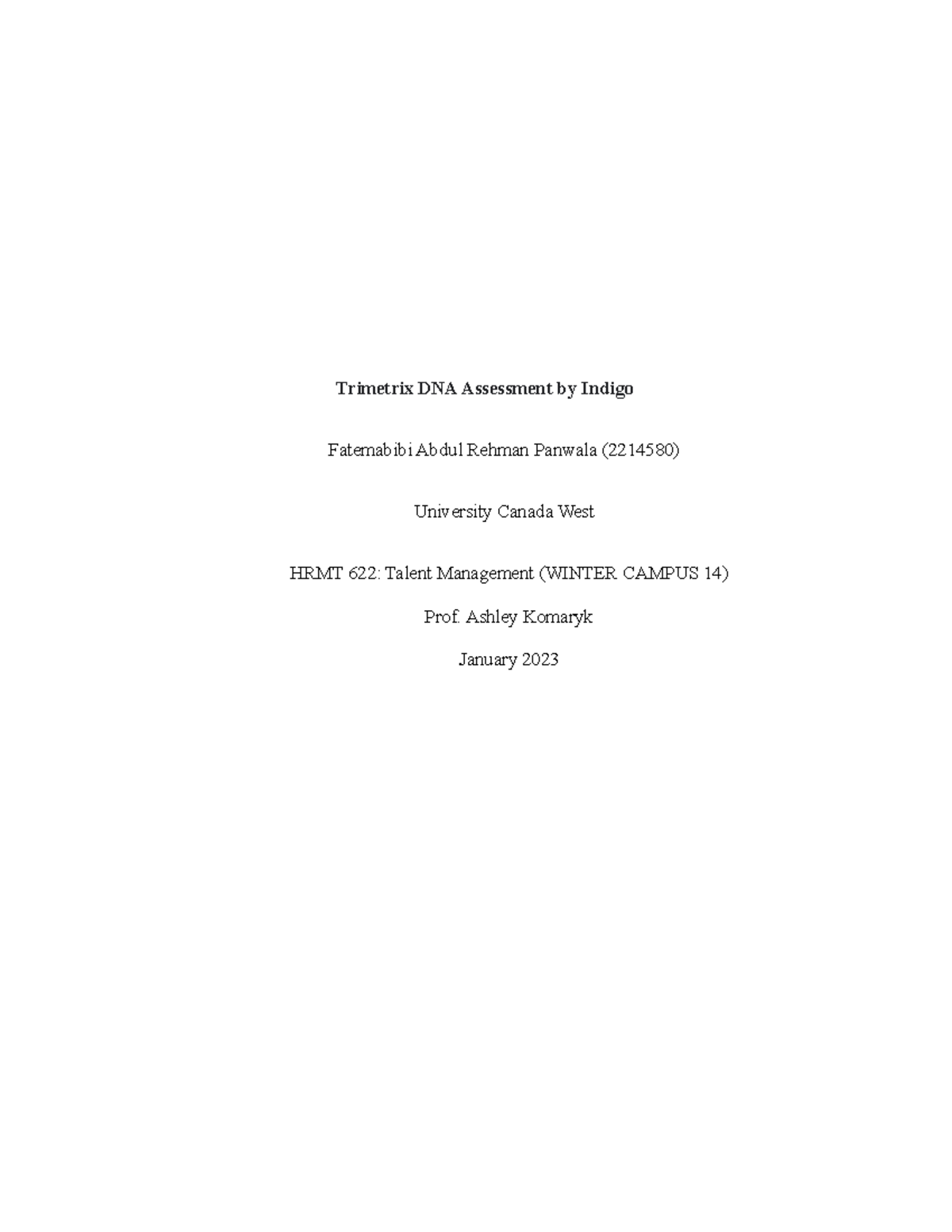 Fatema Panwala Trimetrix Report - Trimetrix DNA Assessment by Indigo ...