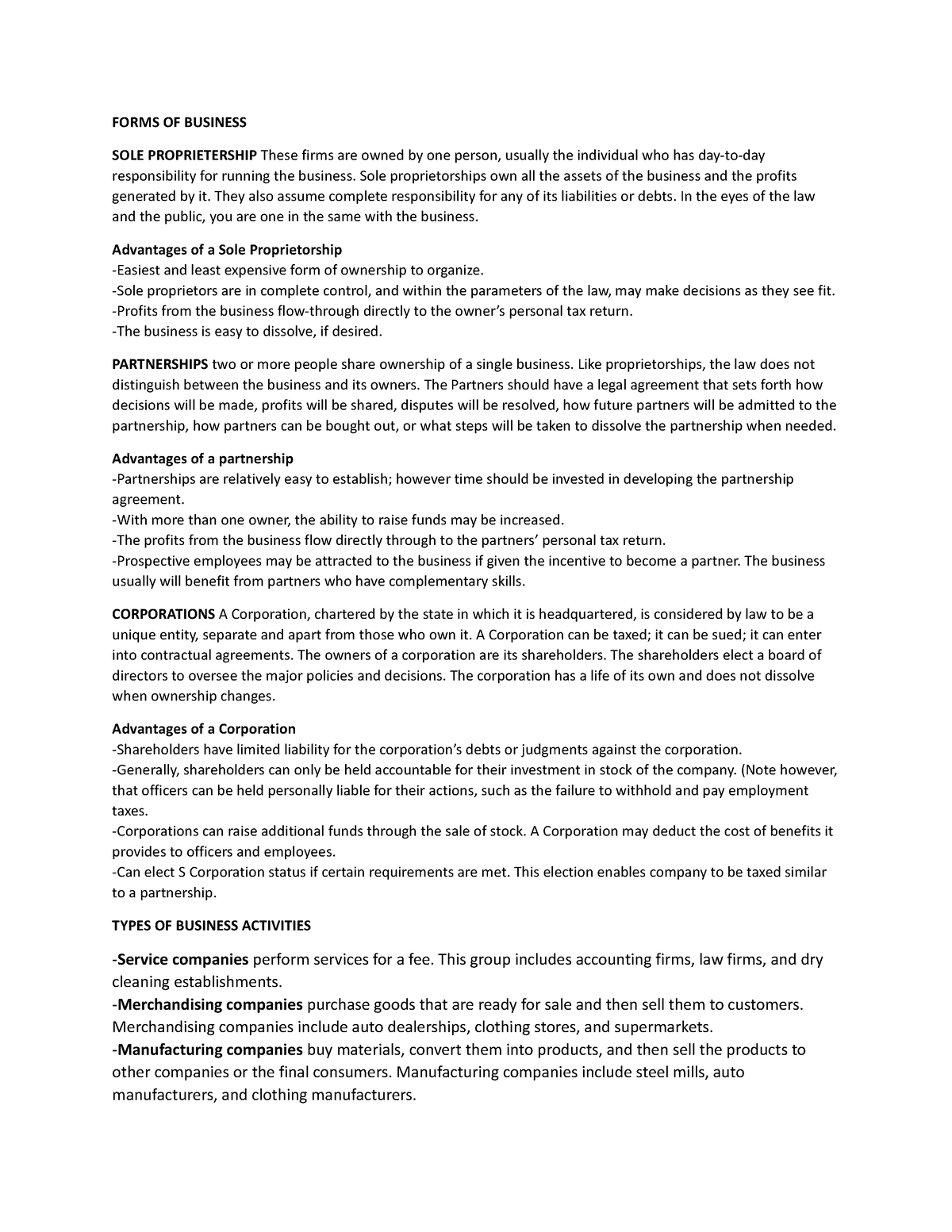 Forms-OF- Business - FORM OF BUSSINES - FORMS OF BUSINESS SOLE ...