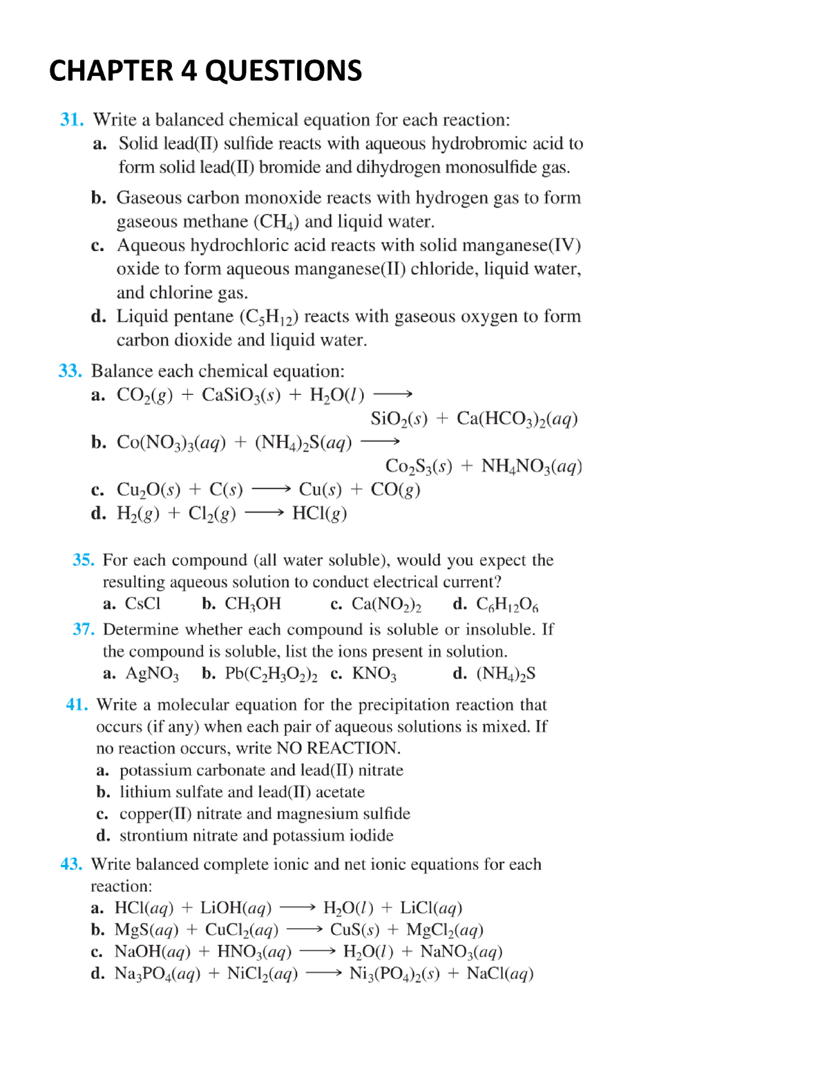 chemistry 101 chapter 4 homework answers