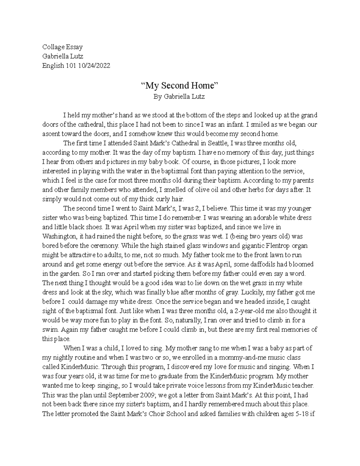 Collage Essay Gabriella Lutz English 101 Second Studocu