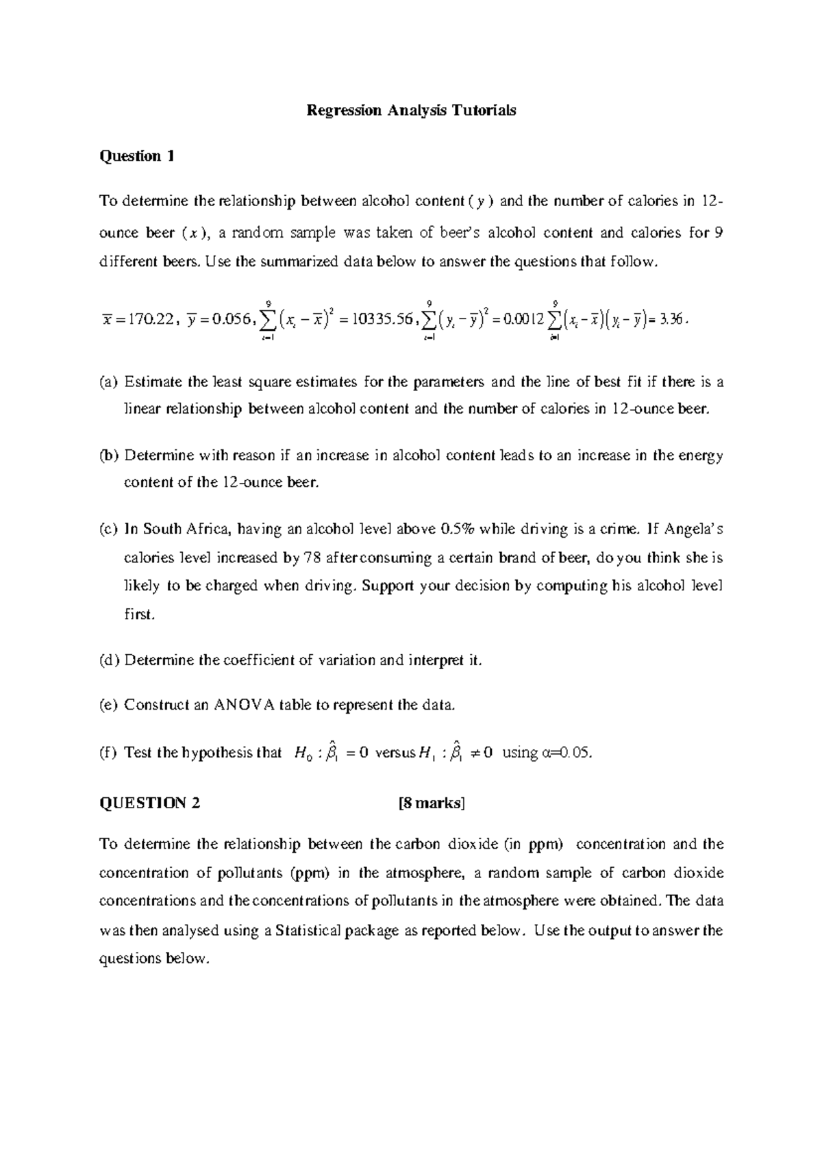 Regression tutorial questions (10) - Regression Analysis Tutorials ...
