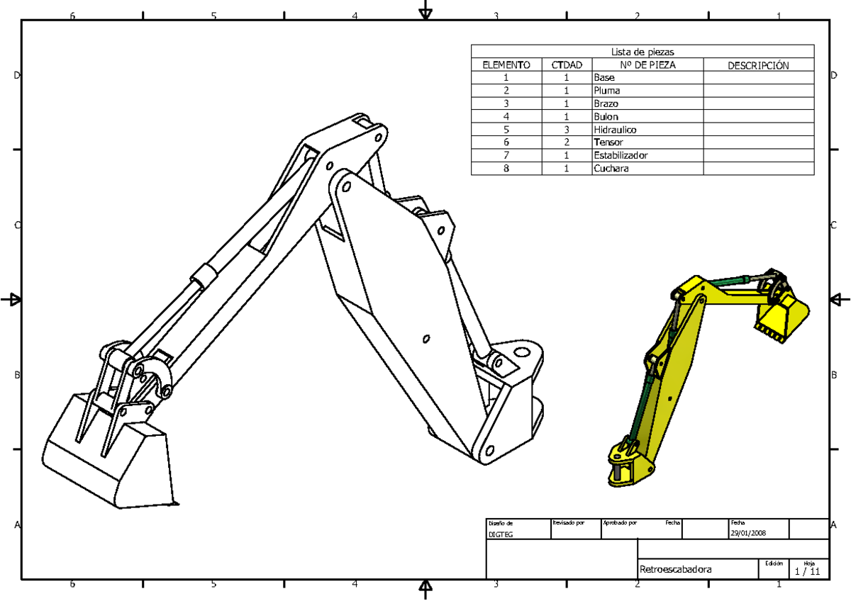 Retroexcavadora-planos PARA EL TRABAJO DE DIBUJO CAD - AB 6 AB CD DC ...