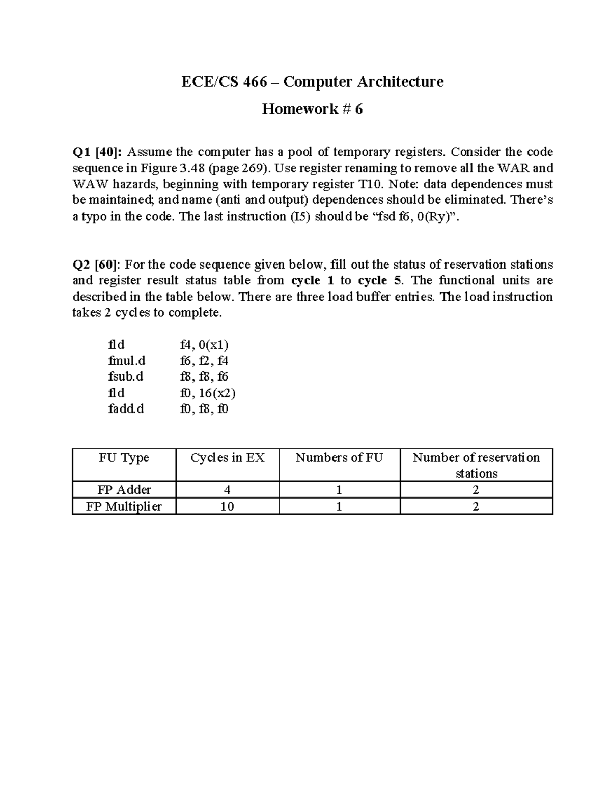 computer architecture assignments