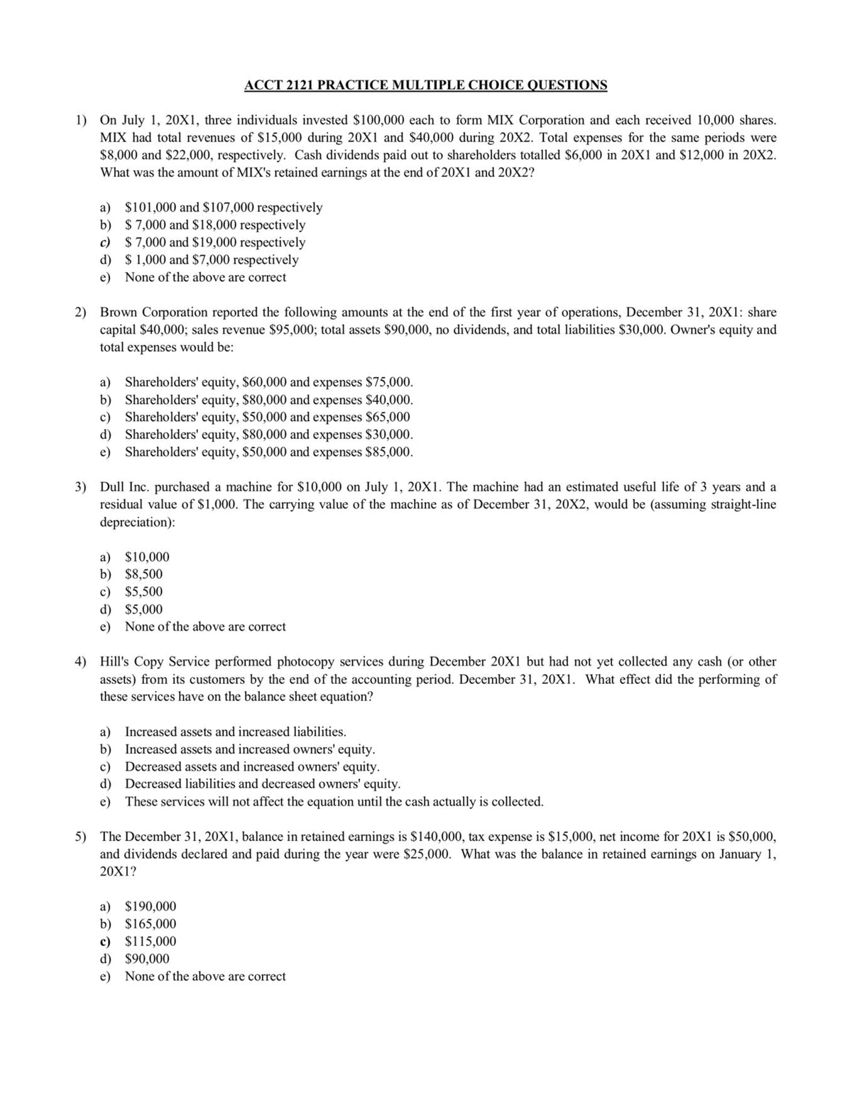 Sample Exam Questions (MCQ) - Acct 2121 - Studocu