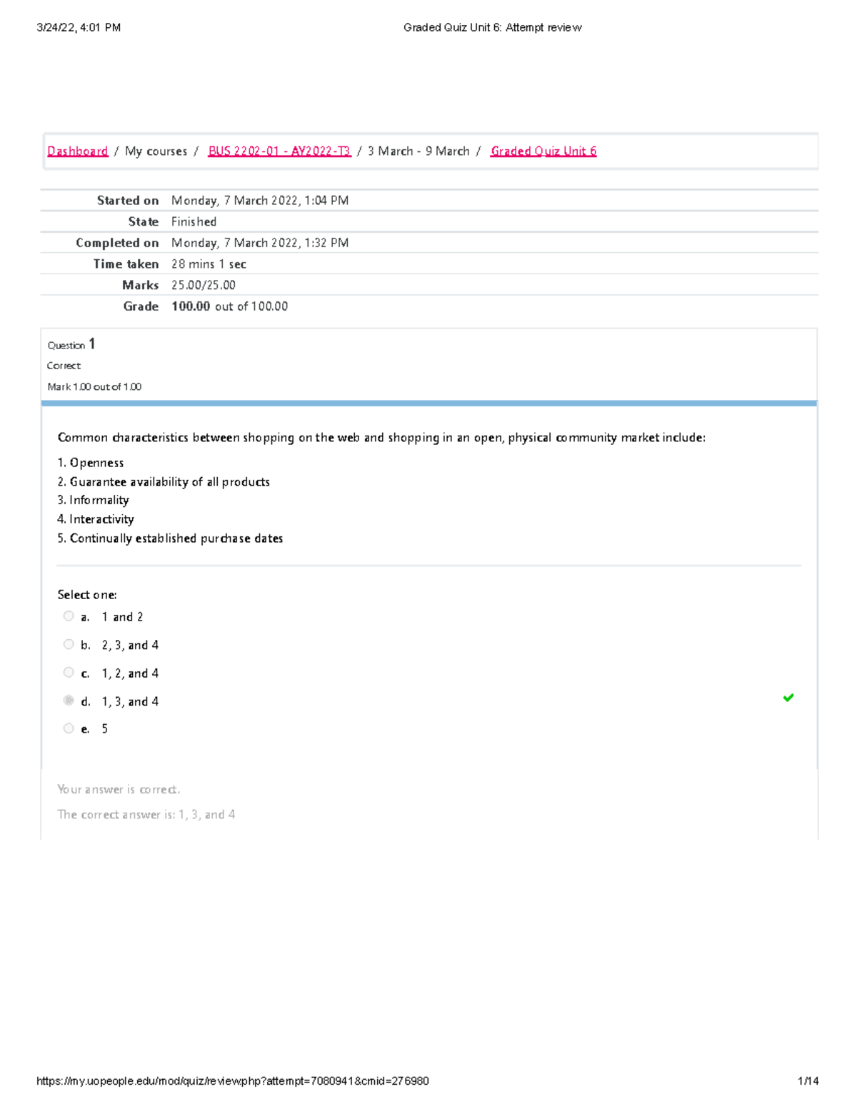 Quiz Graded Unit 6 Attempt Review BUS 2202 University Of The People ...