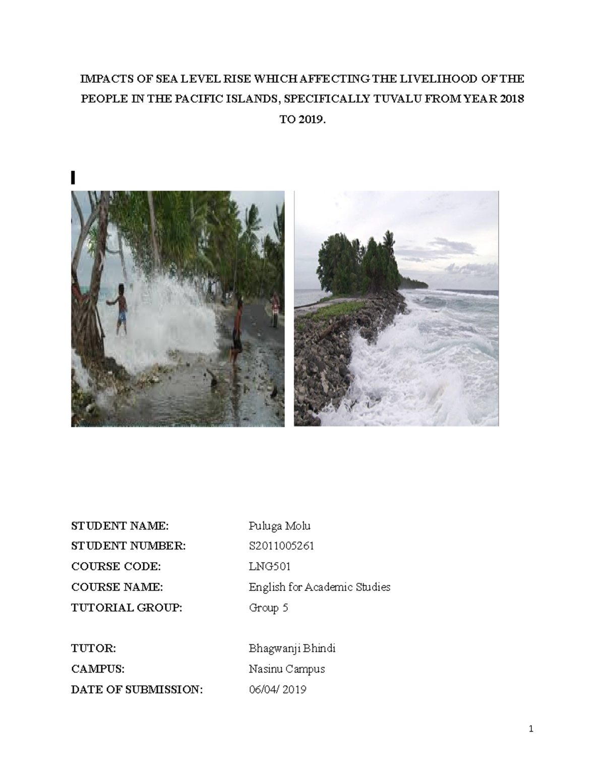 LNG 501 Assignment 3 Final - IMPACTS OF SEA LEVEL RISE WHICH AFFECTING ...