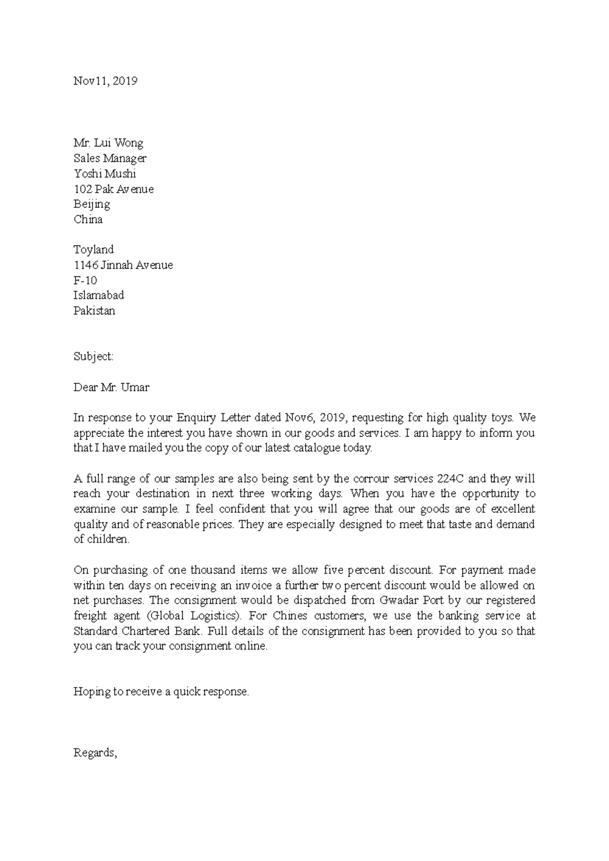 1 Reply To Enquiry Letter Nov11 2019 Mr Lui Wong Sales Manager 