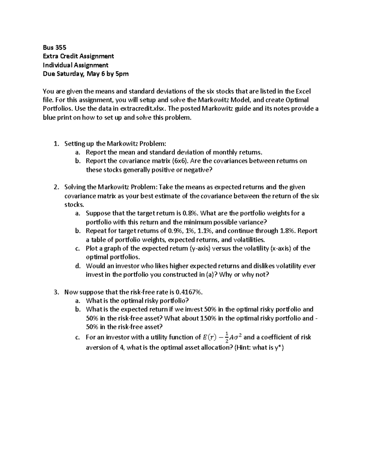 Extra Credit Assignment Bus 355 Extra Credit Assignment Individual