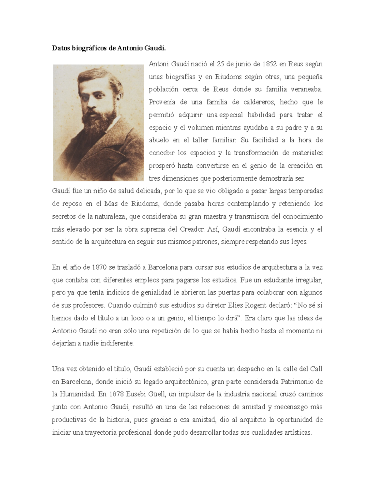 Datos Biograficos Antonio Gaudi Historia Del Arte Uvm Studocu