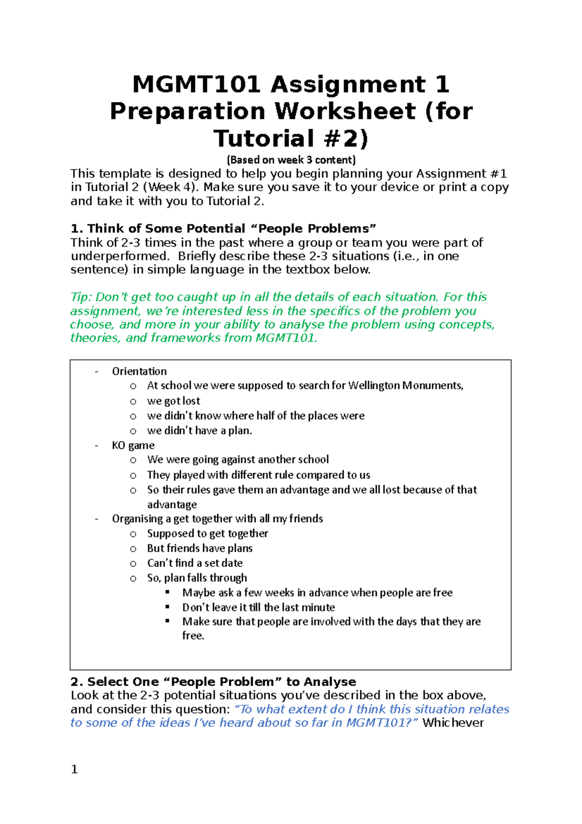 Tutorial 2 Assignment 1 Prep Mgmt101 Assignment 1 Preparation Tutorial 2 Assignment 1 Prep Mgmt101 Assignment 1 Preparation