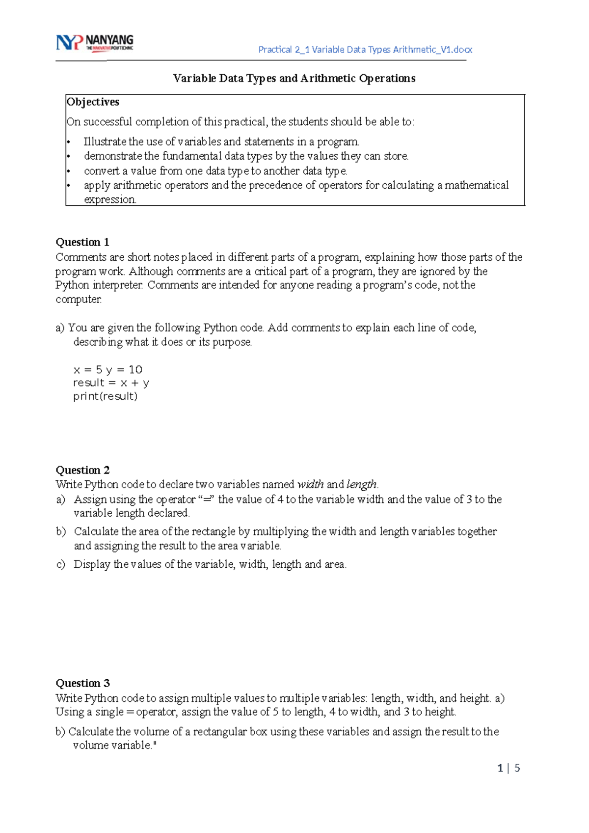 homework 2 data types and arithmetic