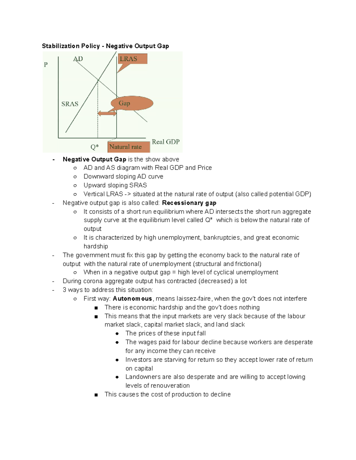 SImple Exam Review ECON - Stabilization Policy - Negative Output Gap ...