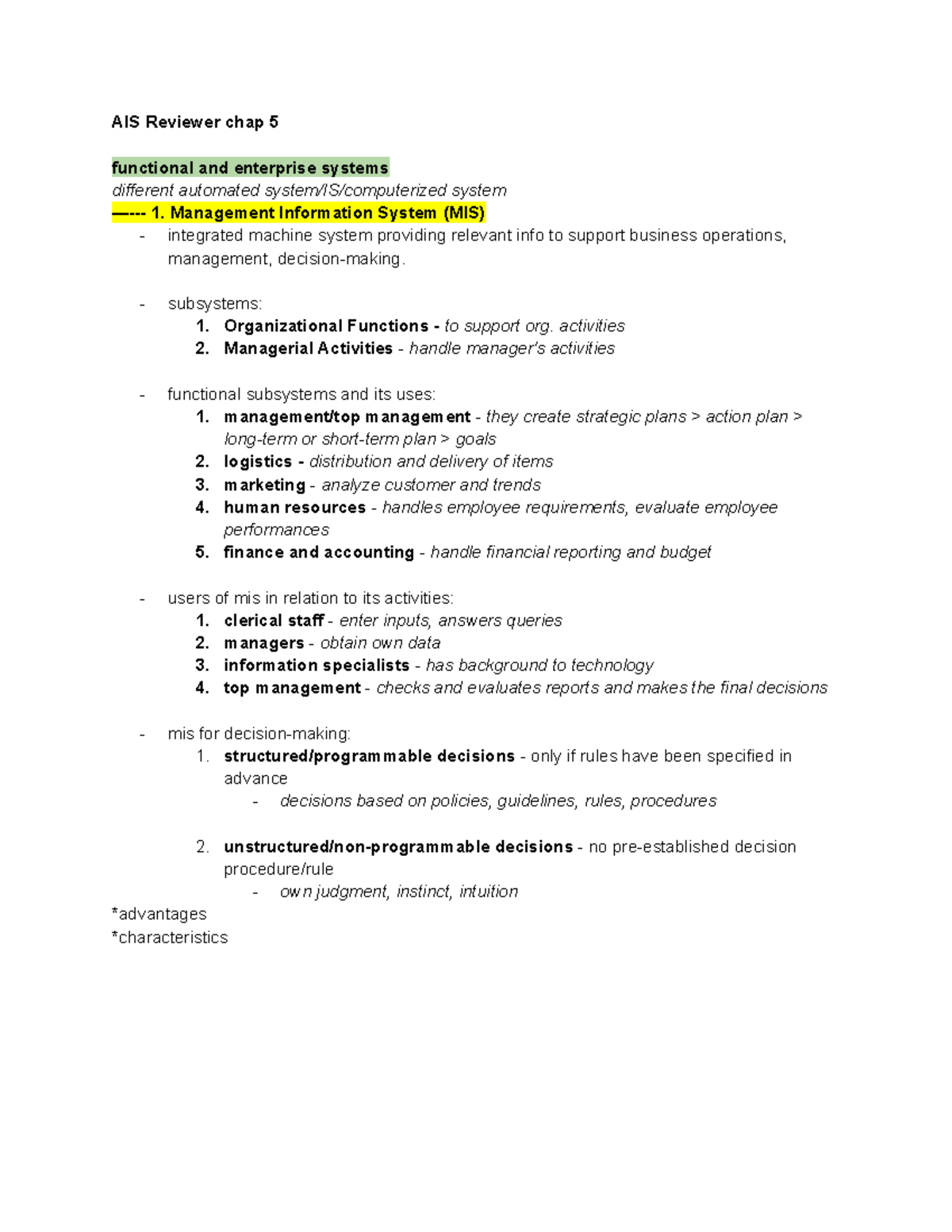Ais REVIEWER chapter 5 - AIS Reviewer chap 5 functional and enterprise ...