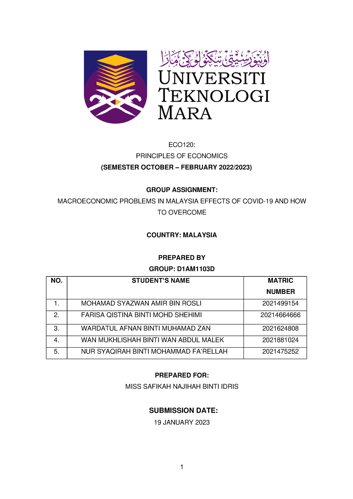 ECO120 Assignment - ASSIGNMETN OF FISCAL AND MONETARY - ECO120 ...