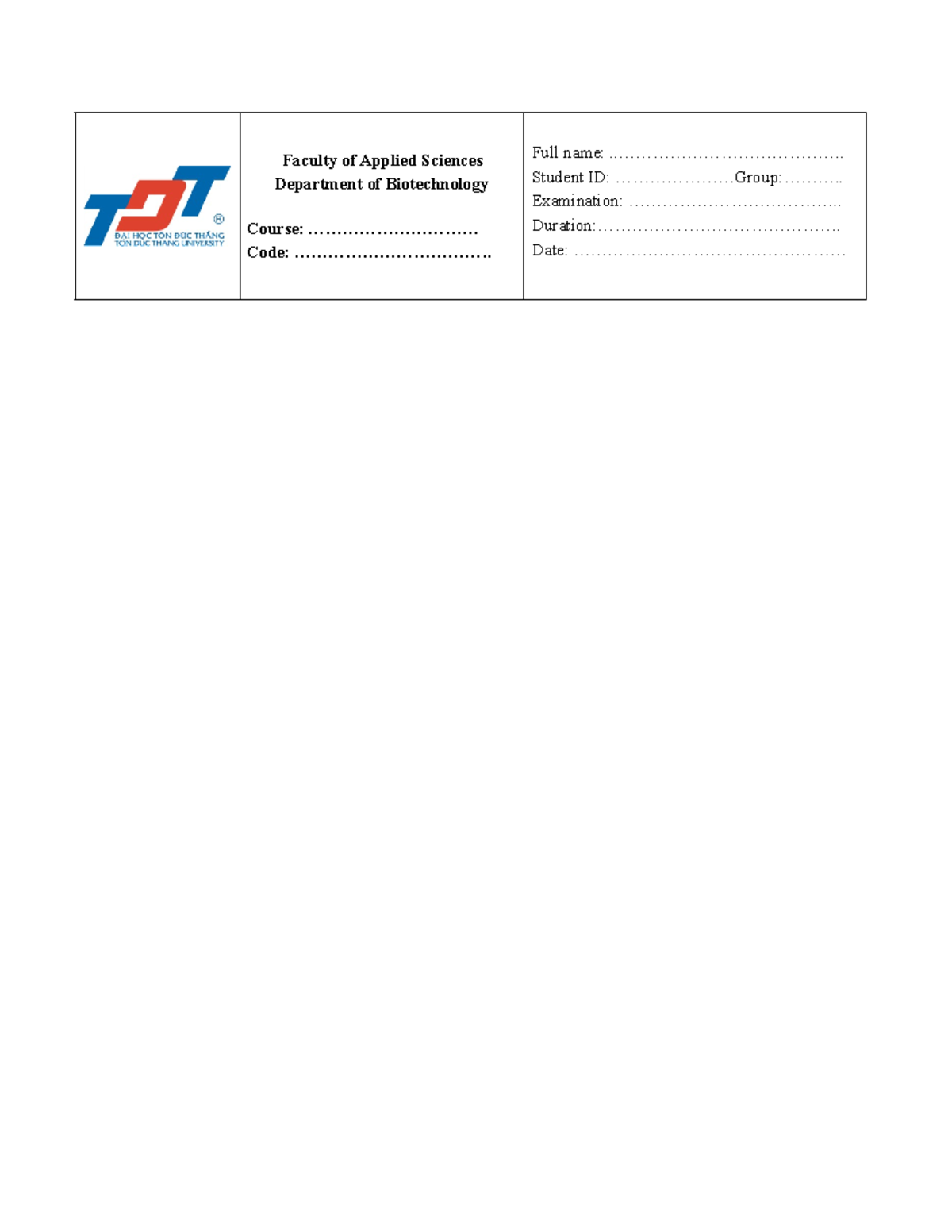 Test Format (biểu mẫu bài kiểm tra) - Công nghệ sinh học - Faculty of ...