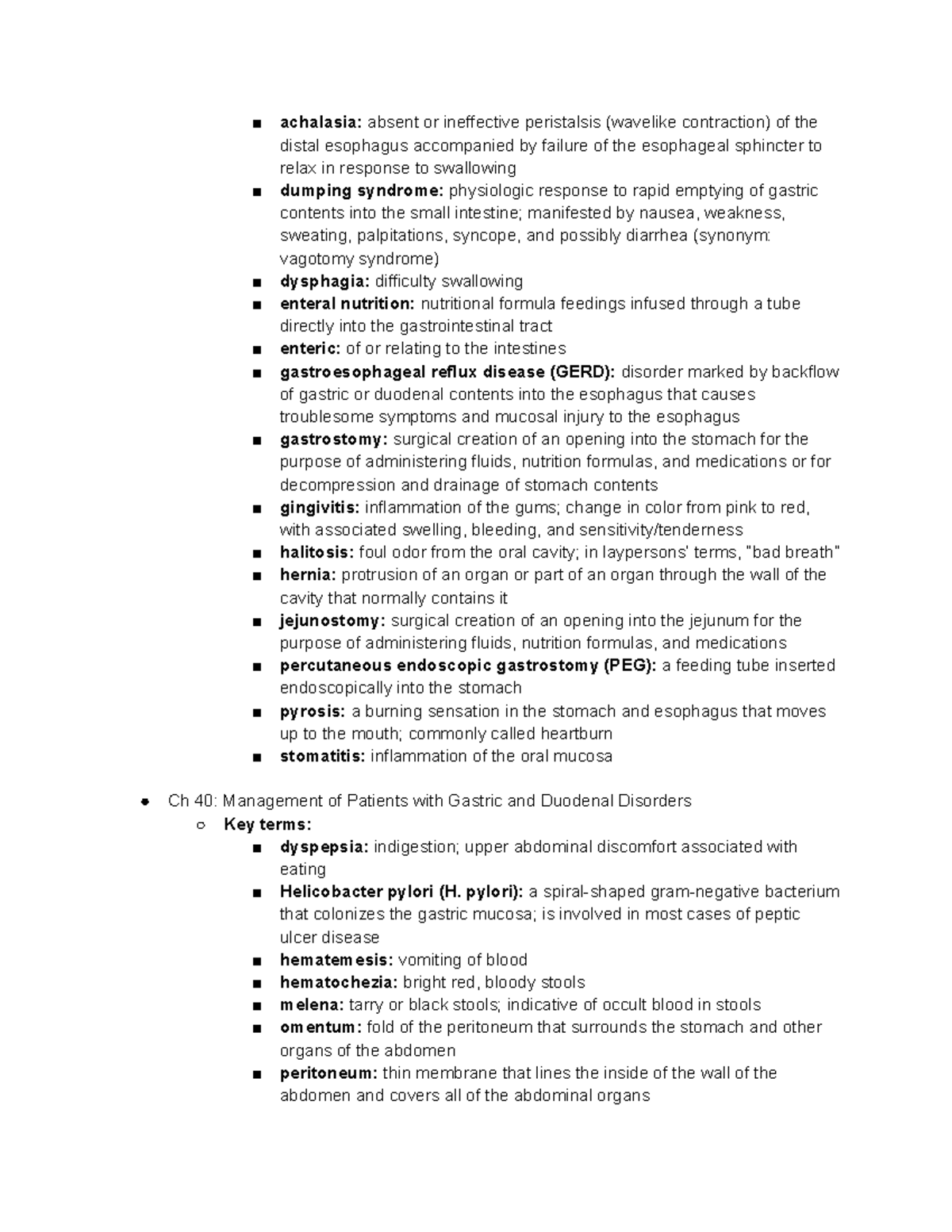 GI terms - Notes over the GI system including disorders - achalasia ...