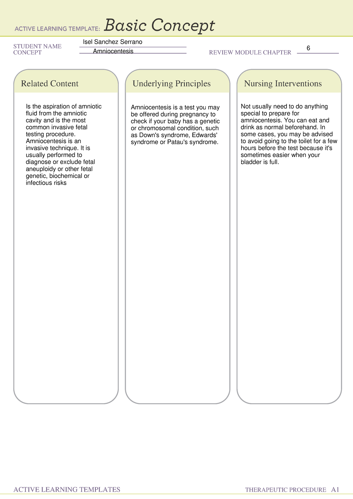 Basic Concept form Amniocentesis - MSN 5430 - STUDENT NAME CONCEPT ...