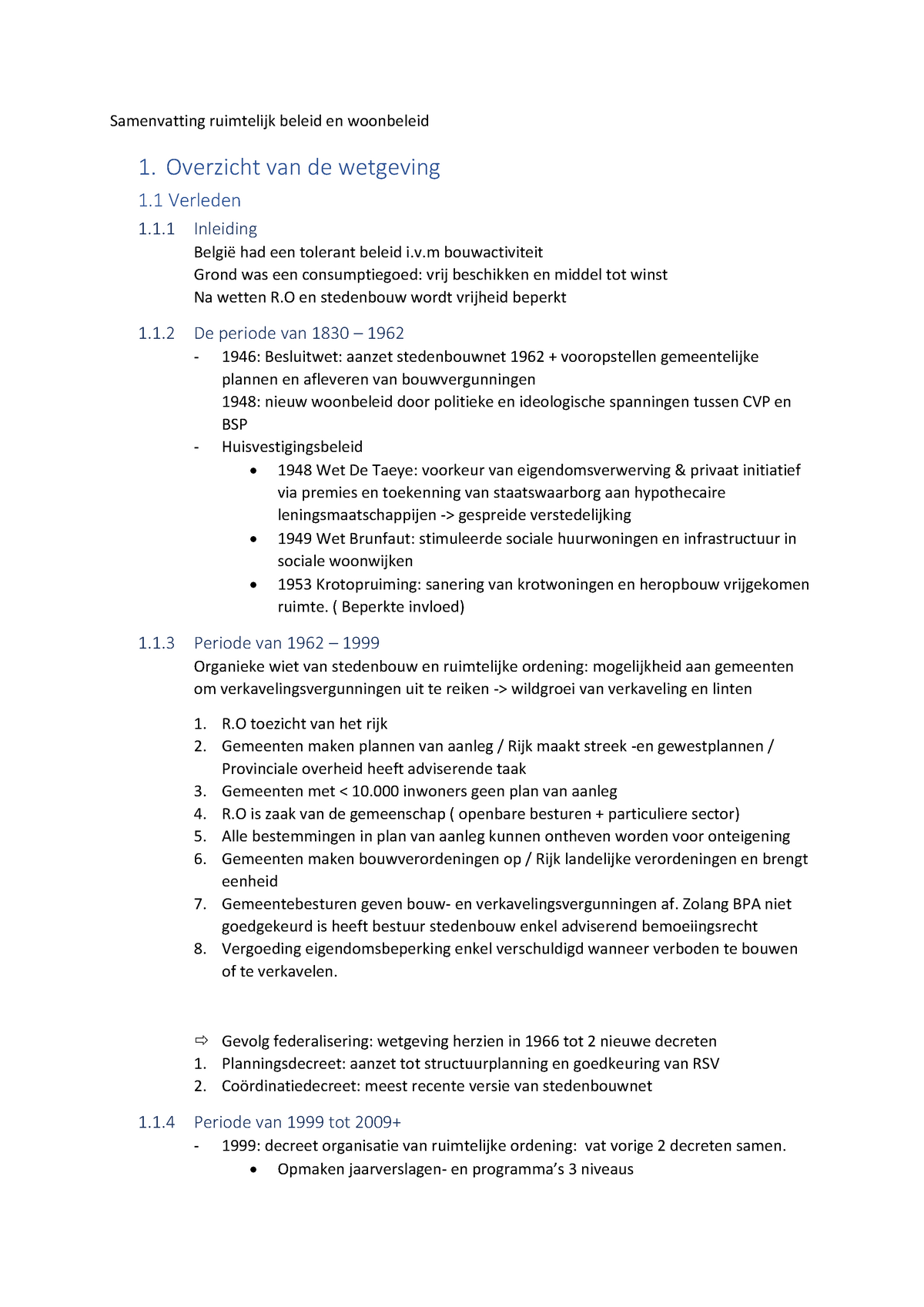 Samenvatting Ruimtelijk Beleid En Woonbeleid - Overzicht Van De ...