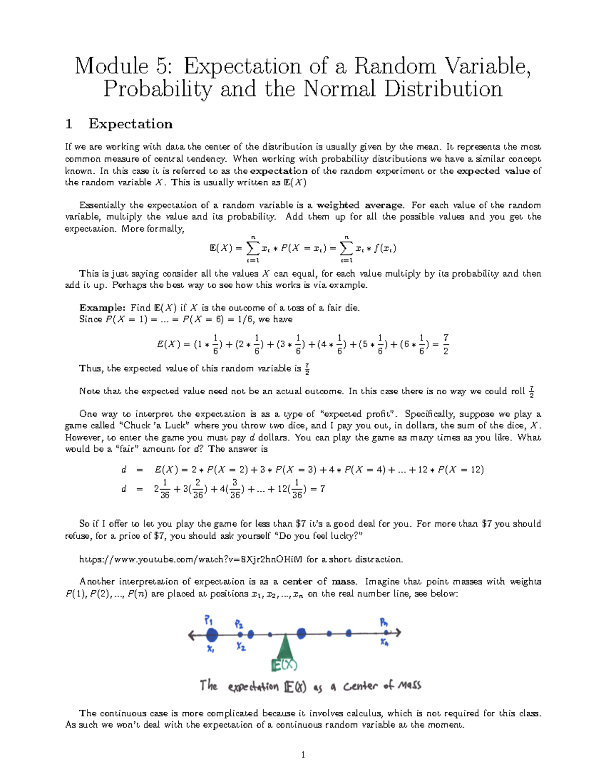 Module 5 Notes - Module 5: Expectation Of A Random Variable ...