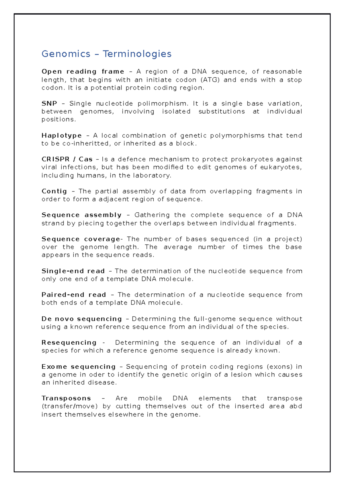 Genomics Definitions and Summaries - Genomics Terminologies Open ...