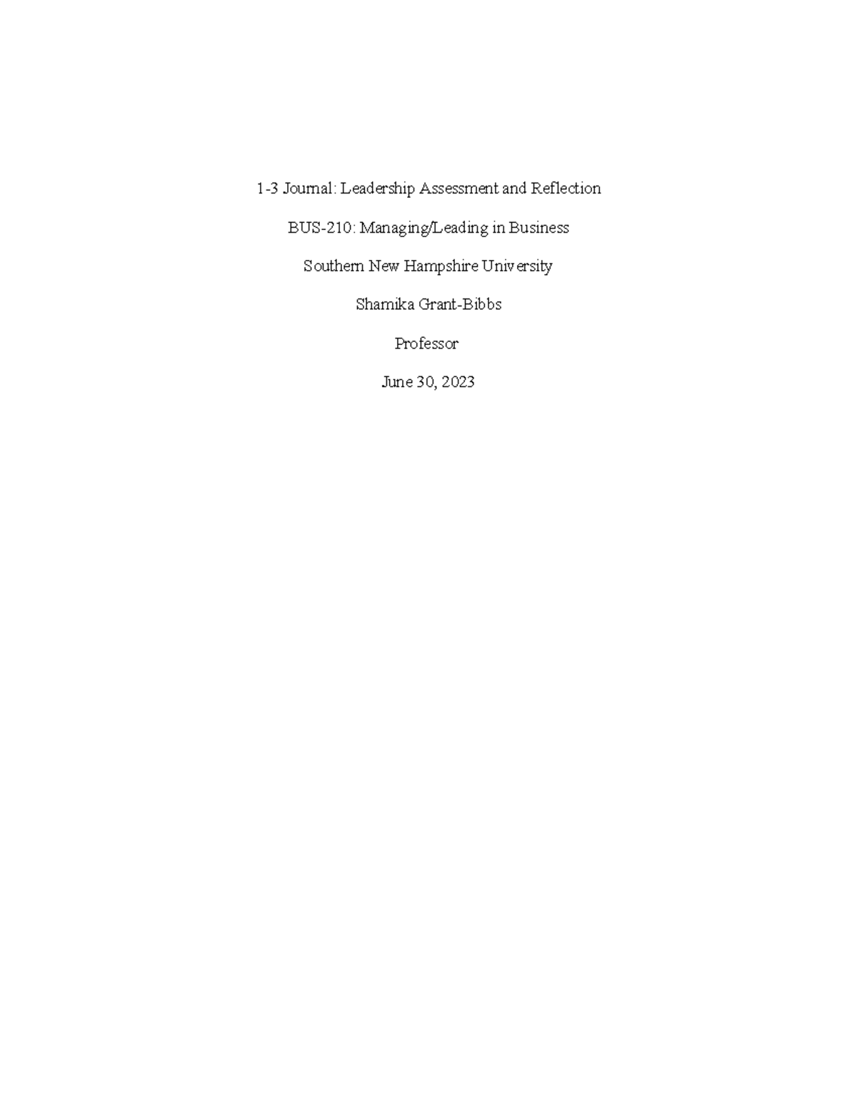 1-3 Journal- Leadership Assessment and Reflection - SSGB - 1-3 Journal ...