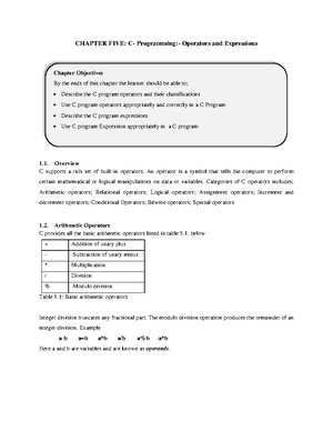Chapter SIX - Introduction to C programming - CHAPTER SIX: C ...