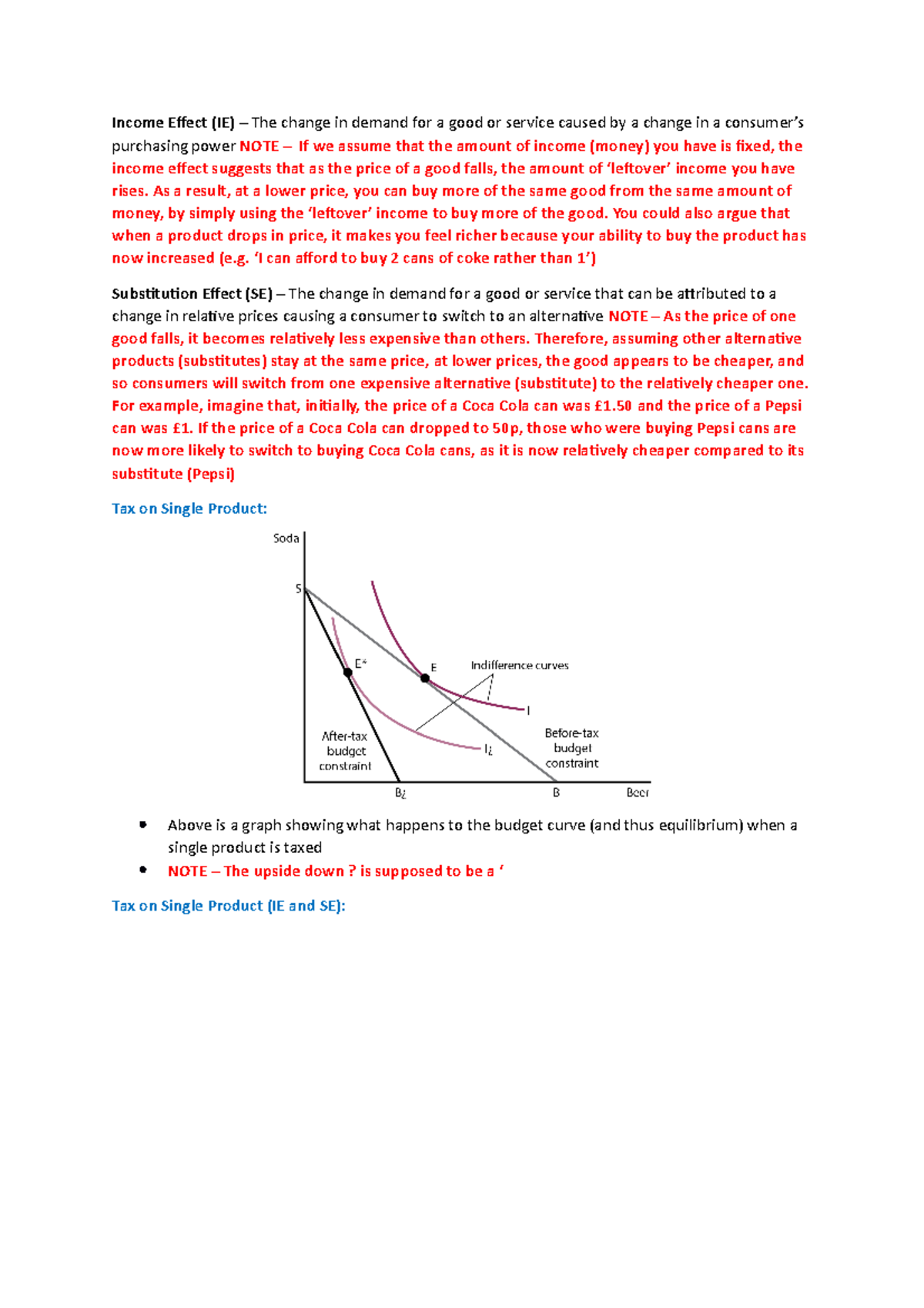 Economics of Tax Policy Lecture 2 Notes - Income Effect (IE) – The ...